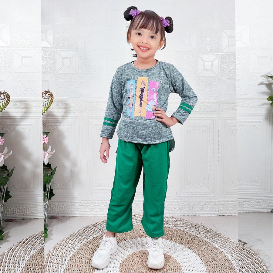 CARLINA Setelan Bilqis Anak Perempuan Baju dan Celana Kargo Panjang