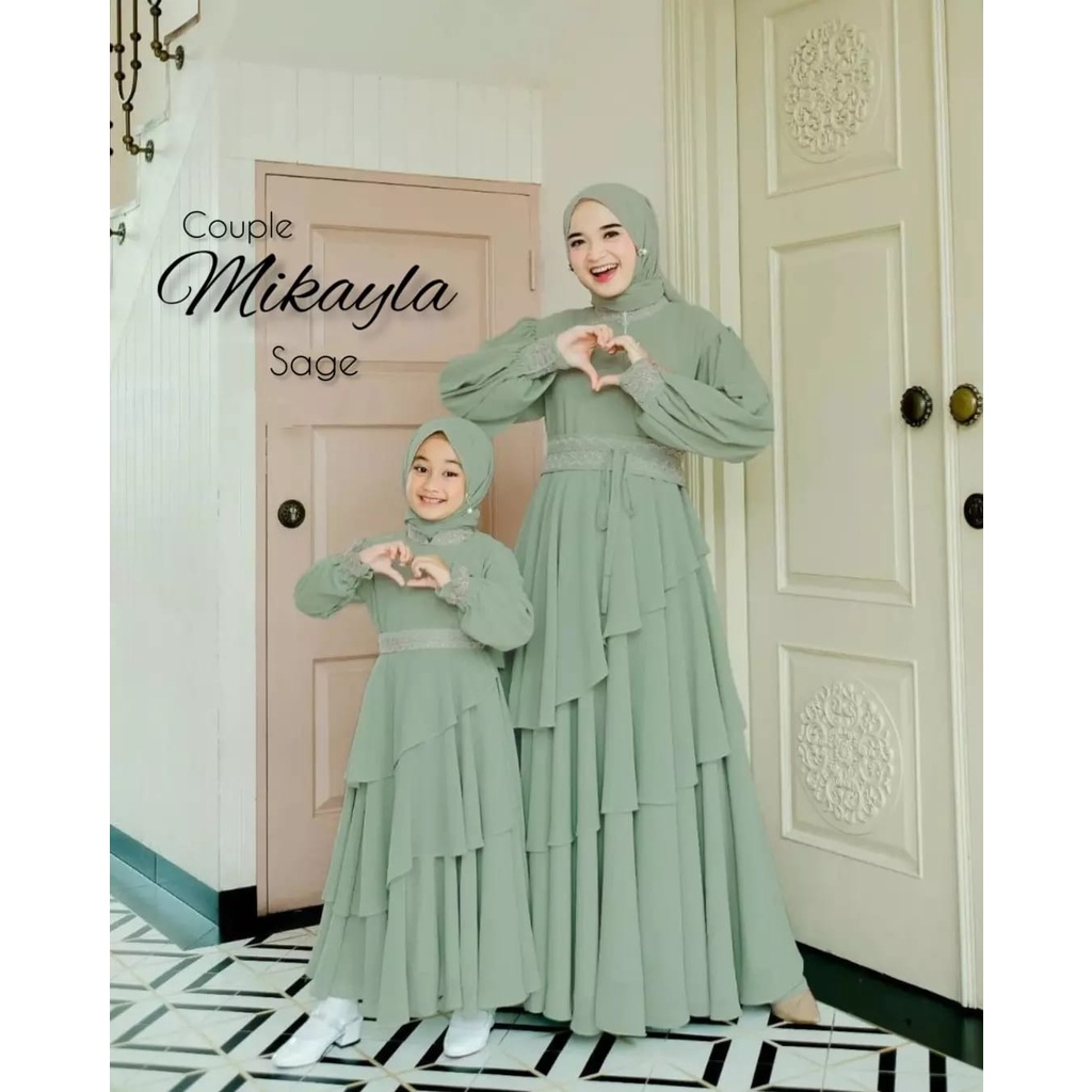 GAMIS SARIMBIT TERBARU 2023 MIKAYLA COUPLE MOM & KIDS FREE PASHMINA WARNA GREEN SAGE MATT CERUTY BABYDOLL PREMIUM GAMIS LEBARAN IBU DAN ANAK FASHION MUSLIM WANITA-SAGE