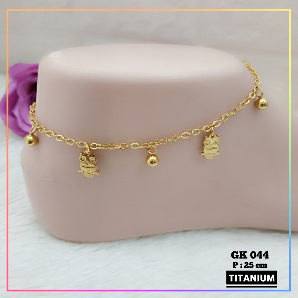 Gelang kaki titanium anti karat gelang kaki dewasa owl lapis emas gold  GK 044