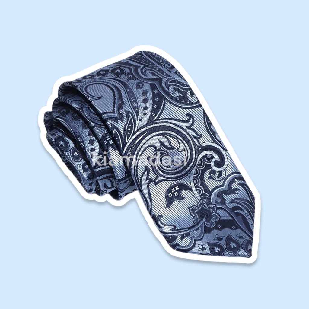Dasi Kantor Pria Premium Tebal Biru Motif Slim 3inch Free Box