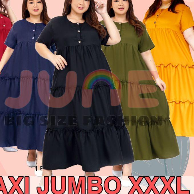 ♡ JUNE DRESS MAXI JUMBO REMPEL SUSUN BUMIL BUSUI FRIENDLY 3XL LD 120 ☁