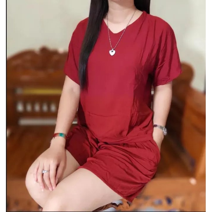 BAJU WANITA JUMBO MODEL ANDIN | SETELAN WANITA LENGAN PENDEK |  BAJU WANITA POLOS KEKINIAN