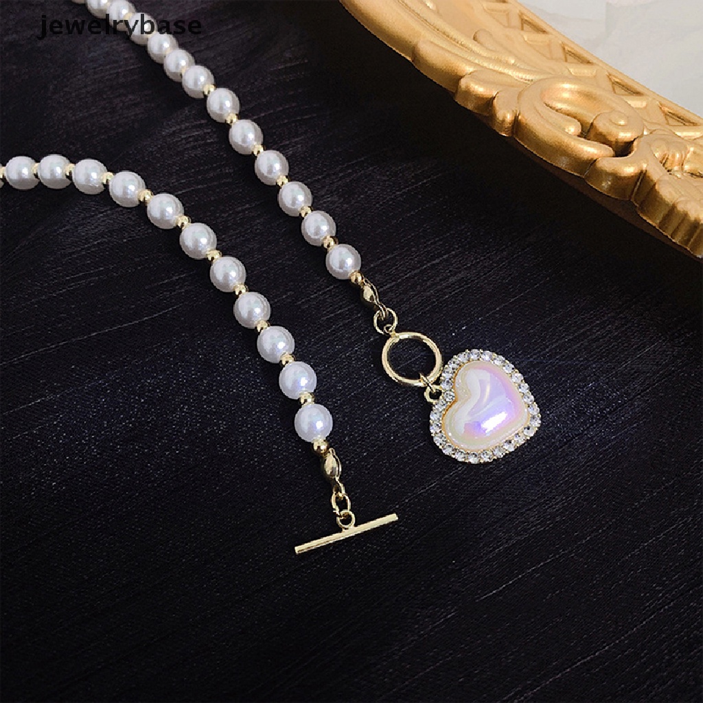 [jewelrybase] Liontin Bentuk Hati Vintage Kalung Mutiara Wanita Elegan Pesona Gaya Romantis Perancis Rantai Klavikula Hadiah Peringatan Butik