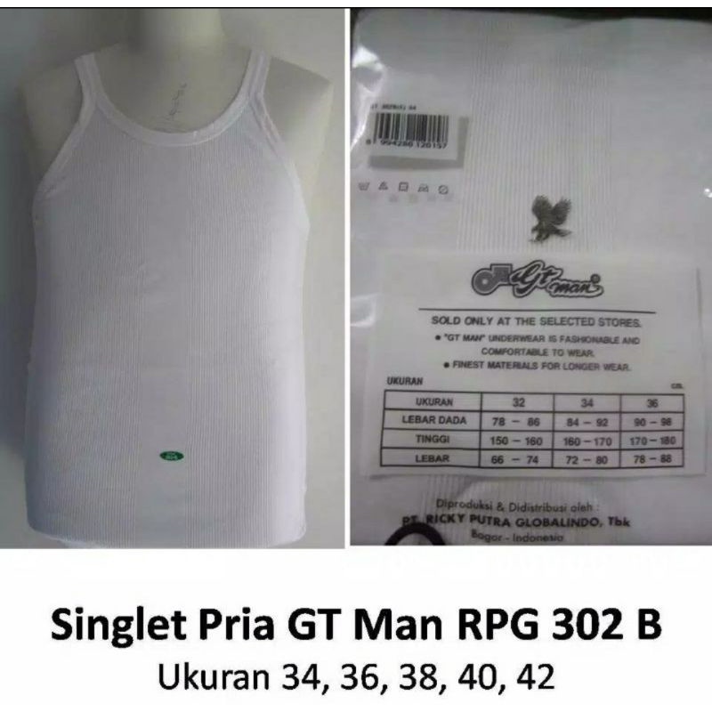 Singlet Dewasa putih Gt-Man 302 premium