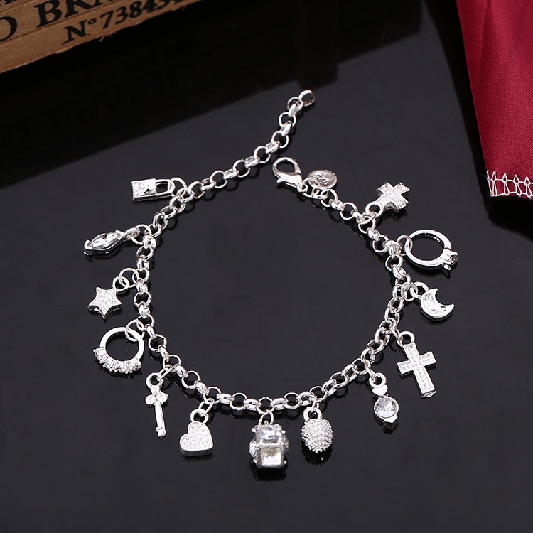 Strap Silang Untuk Jam Tangan | Liontin Bentuk Bulan Bintang | 925 Silver | Gelang Dengan 13 Liontin | Aksesoris Wanita | Sendok Garpu Bahan Stainless Steel