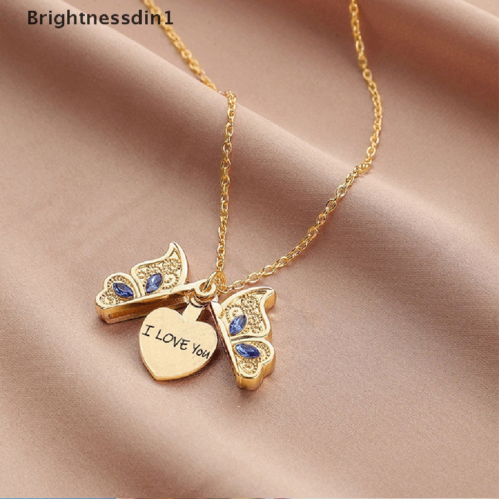 [Brightnessdin1] I Love You Heart Luckly Butterfly Clavicle Chain/Gadis Kalung Liontin Stainless Steel/Kalung Hati Senior Perhiasan Butik