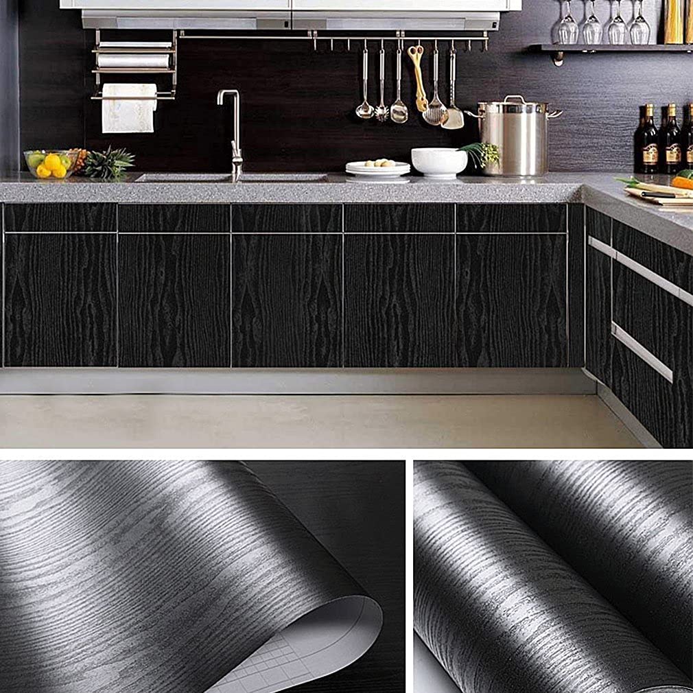 Wallpaper Black Wood Urat Kayu Hitam 45cmx10m Sticker Dinding WPS043 Wojia