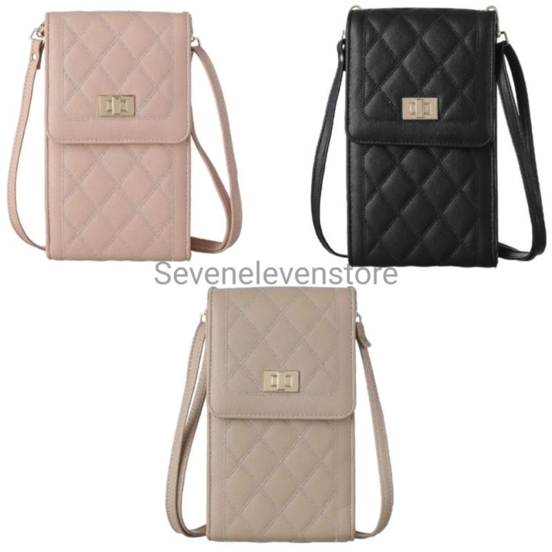 Miniso Diamond Lattice Pattern Quilted Crossbody Phone Bag with Flap