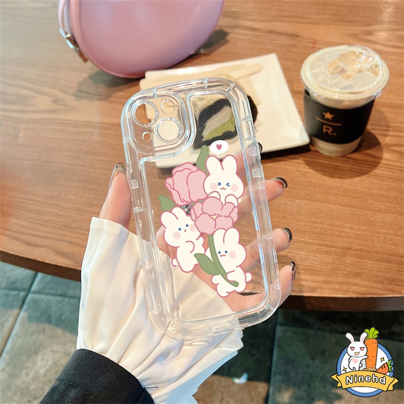 IPHONE Casing Kompatibel Untuk Iphone14 13 12 11 Pro Max X Xr Xs Max SE 8 7 6 6s Plus Kartun Kelinci Transparan Kristal Silicone Airbag Shockproof Phone Case Penebalan Cover Pelindung