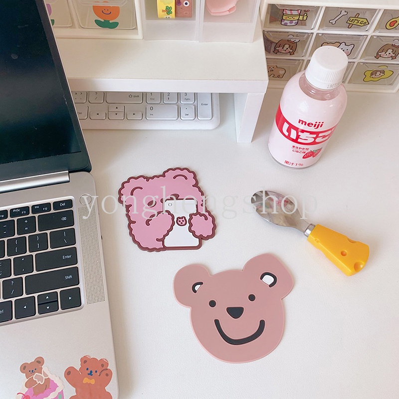 Tatakan Cangkir Desain Kartun Beruang Kelinci Anti Slip Tahan Air Untuk Dekorasi Rumah