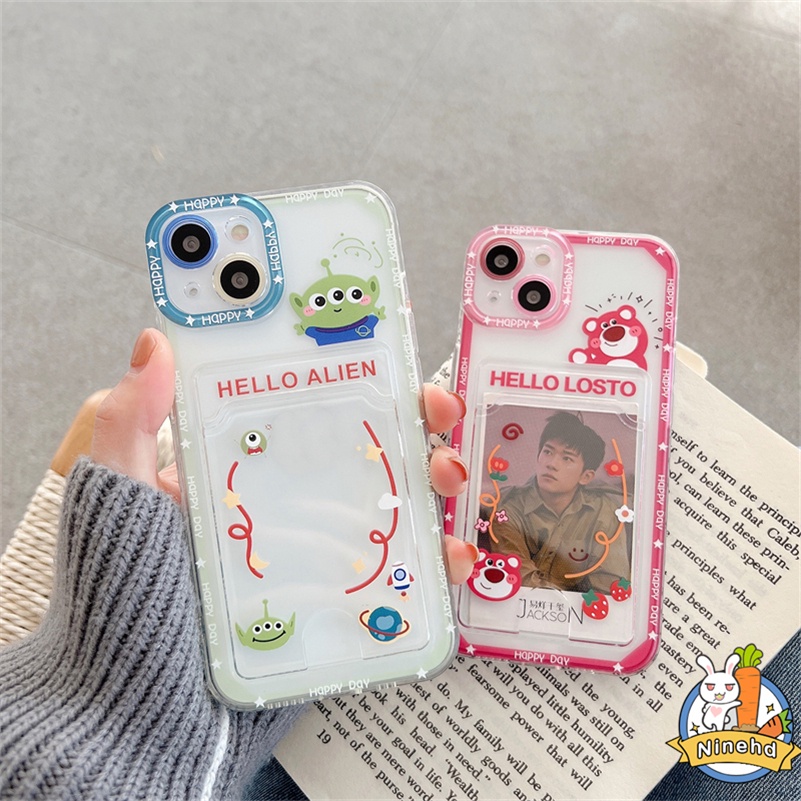 Casing Tas Kartu Bening Untuk Huawei Y9 Prime 2019 Nova 7i 8i 6SE Nova 10se 4e 3i 3e Y7A Y9A Y9s Y6P 2020 P30 Lite Strawberry Bear Kreatif Card Slot Kartu Holder Shockproof Phone Case