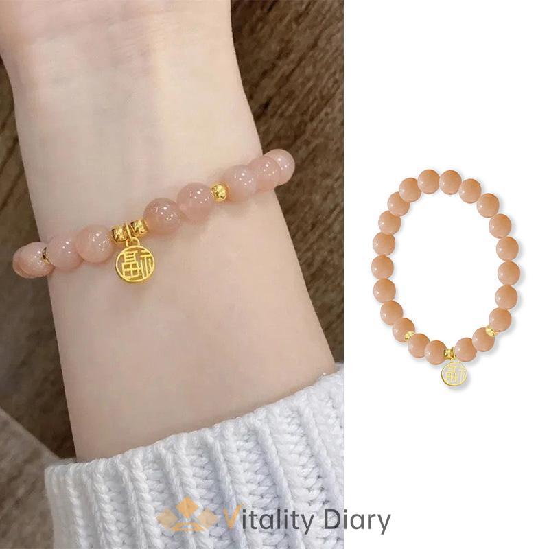 【COD❤️】Gelang Kristal Strawberry Bentuk Bulat Warna Pink Untuk Wanita-VDY