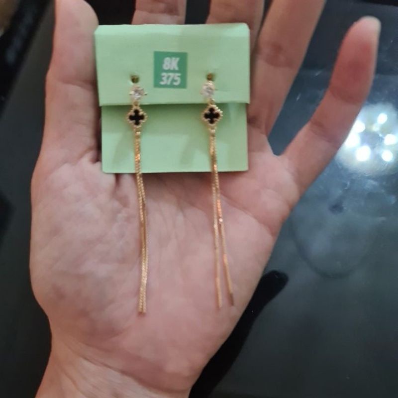 Anting tusuk giwang panjang van cleef pink UBS kadar 8K 375