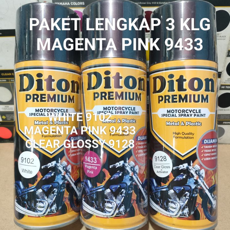 Diton Premium Paket Lengkap 3 Kaleng 400cc Ping Tua Magenta Pink 9433 White 9102 Glossy Mengkilap Clear Glossy 9128 Pilox Pilok Cat Semprot Spray Paint