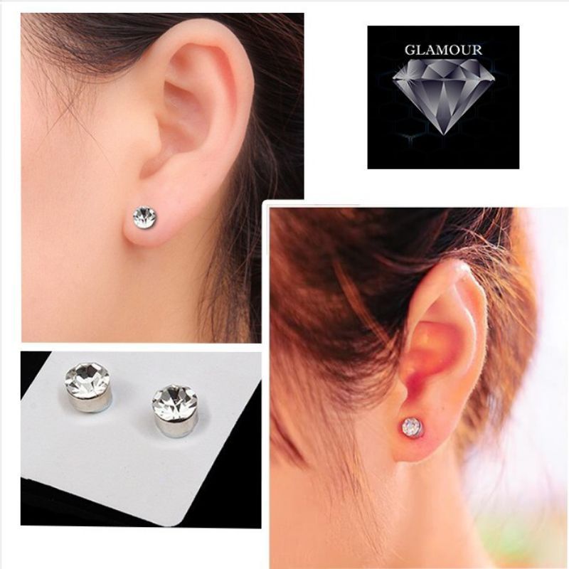 anting magnet berlian permata / anting jepit permata anti karat