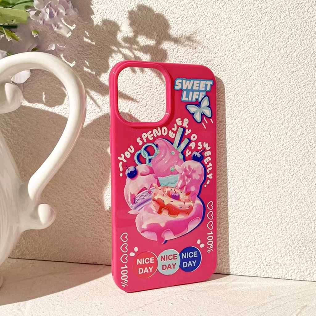 IPHONE Ins Pola Dessert Cocok Untuk Iphone14 14pro 14plus 13 13mini 13pro 13prm iPhone12 7Plus 8Plus Xr XS 13 12mini Pro Max TPU Empat Sudut Casing Ponsel Tahan Guncangan