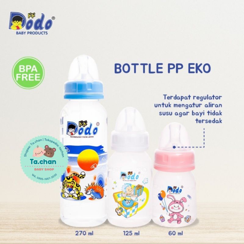 Botol susu Dodo PP Eko 60ml / 125ml / 250ml Botol dot susu 2 oz /4oz/ 8oz