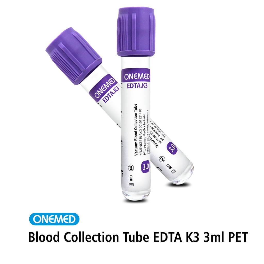 Tabung Darah Blood Collection Tube EDTA 3ml PET OneMed Isi 100 Pcs