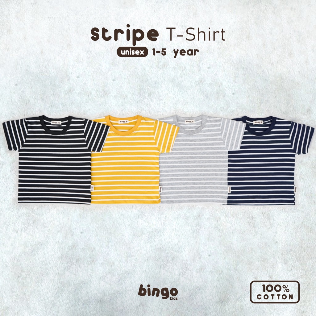 BINGOKIDS | STRIPE T-SHIRT / Kaos Garis Anak Balita / Kaos Salur T Shirt 1-5 Tahun         Anak Laki Unisex Katun Premium Monochrome Monokrom Hitam Abu Navy Donker Kuning