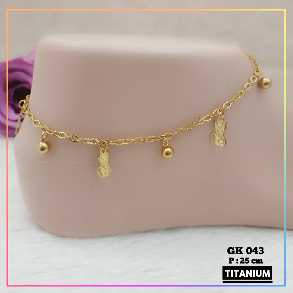 Gelang kaki titanium anti karat gelang kaki dewasa kucing imut lapis emas gold  GK 043