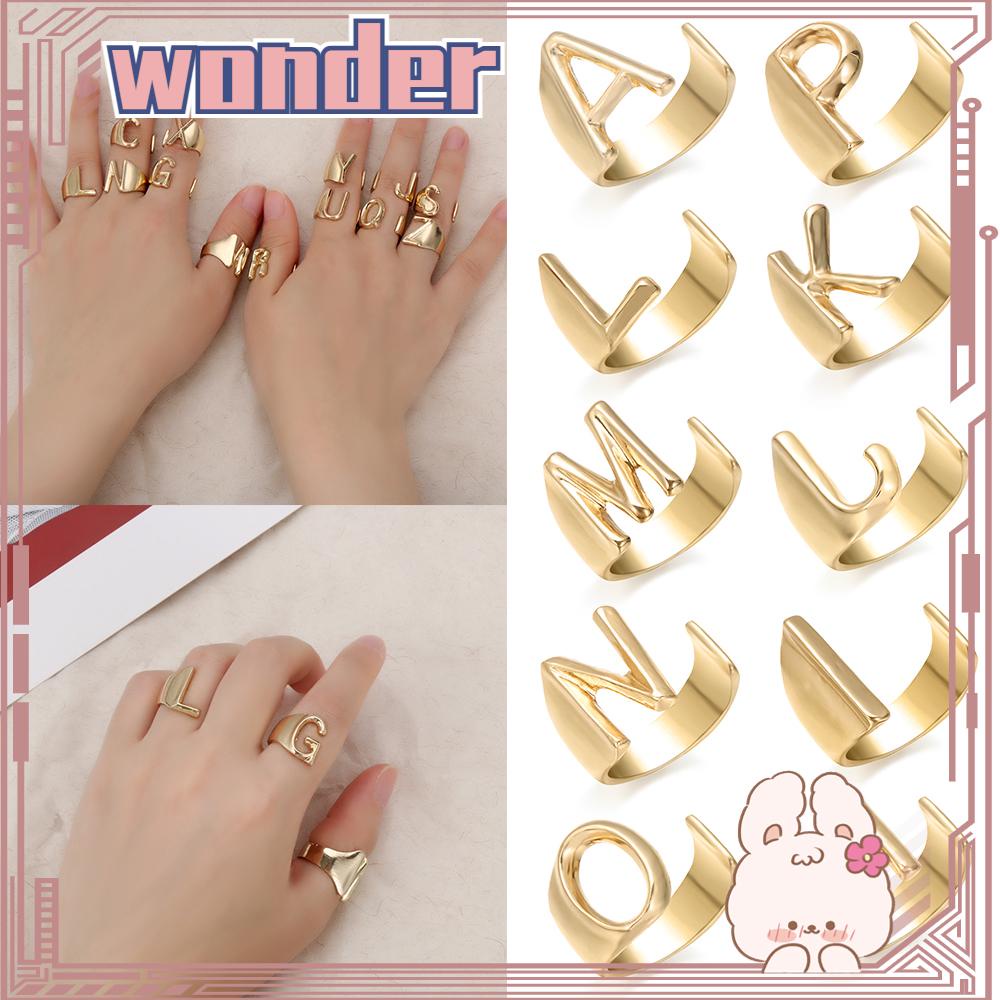 Wonder Opening Ring Punk Warna Emas Inisial Nama Alphabet A-Z