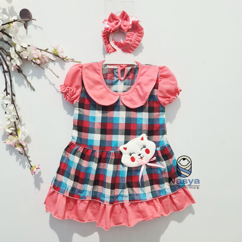 [P-053] Dress Bayi Lucu dengan bandana (0-6 bulan)