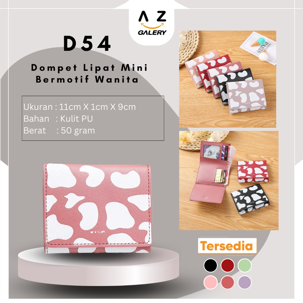 Dompet Lipat Mini Wanita Fashion Korea Style Motif Dompet Uang Kertas Kartu Dompet Cewek Kulit PU Azgalery D54
