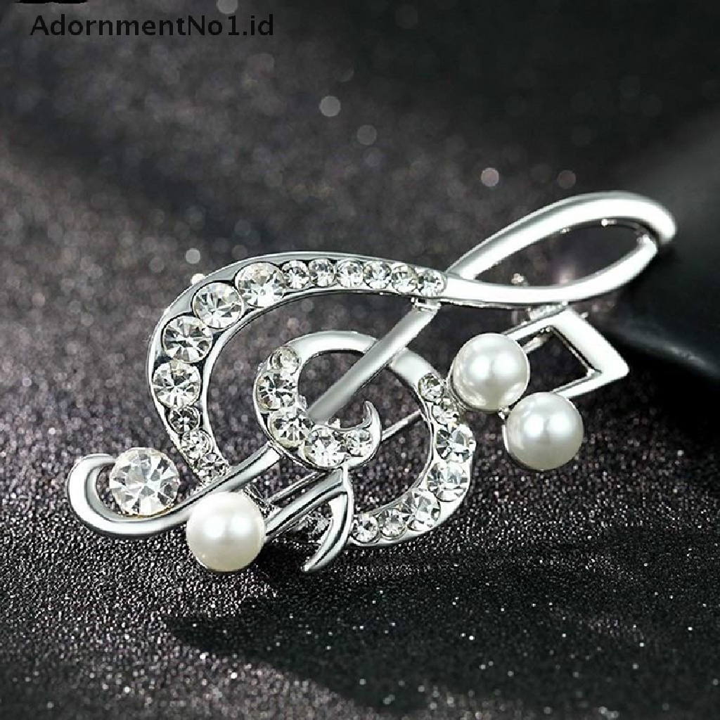 [AdornmentNo1] Fashion Berlian Bros Berlian Imitasi Musik Note Brooch Pin Trendi Mutiara Imitasi Bros Wanita Pernikahan Pin Hadiah Pesta [ID]