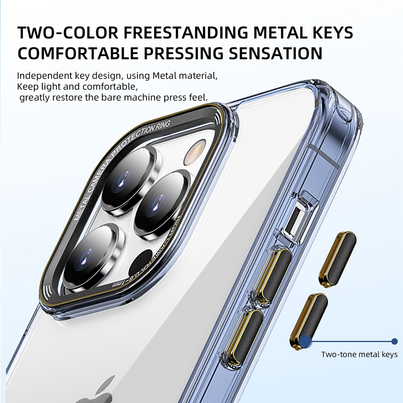 NEW !! For iPhone case （ 13 13 Pro 13 Pro Max 14 14 Pro 14 Pro Max high-quality Transparent housing aluminum alloy independent button+camera protection Mobile phone shell ）