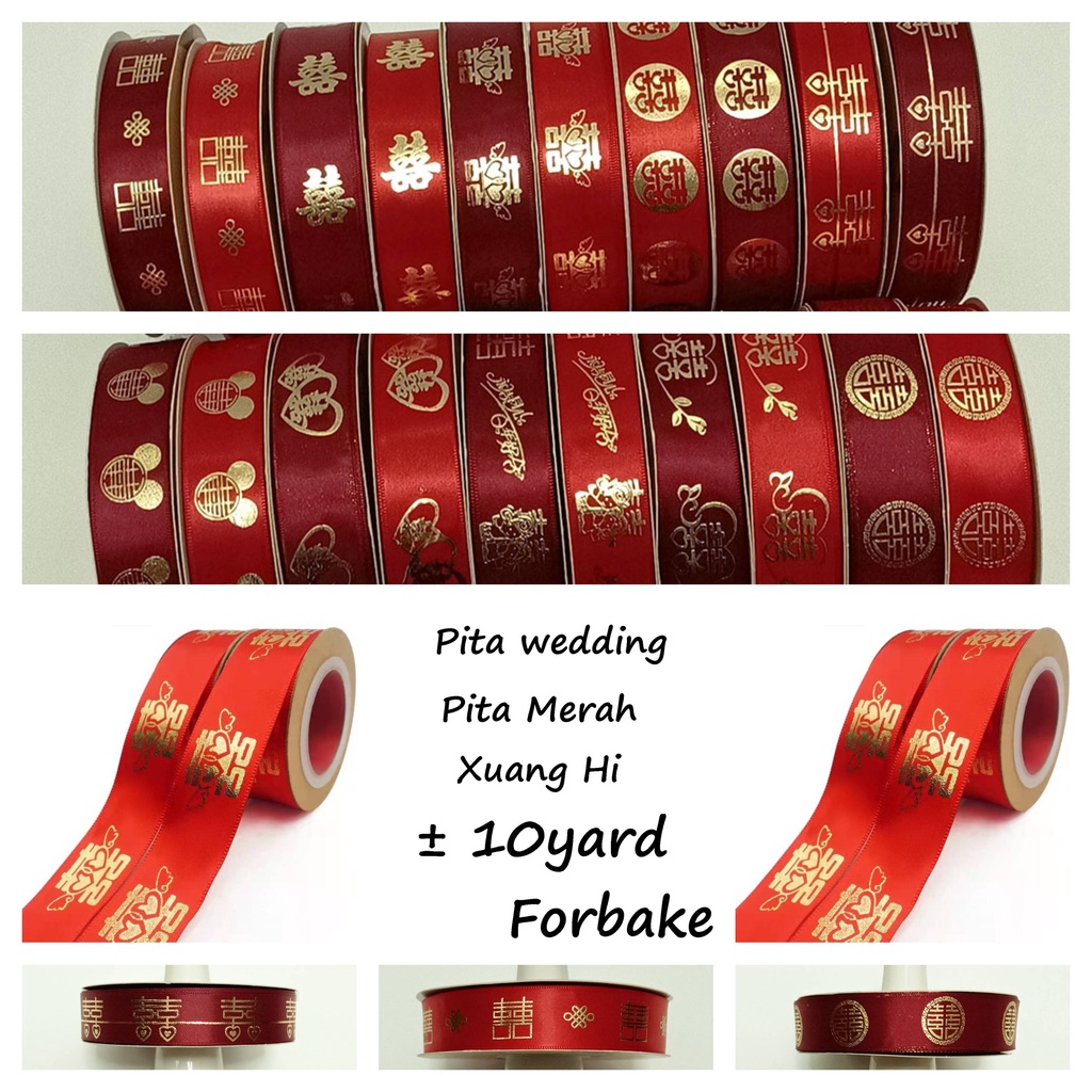 Pita Pernikahan Red Hiasan Xuang Hi 10Yard Chinese Wedding Ribbon Pita