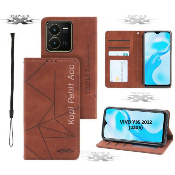 Case Vivo Y35 2022 V2205 Flip Cover Wallet Leather Case Case Dompet Magnet Sarung Kulit