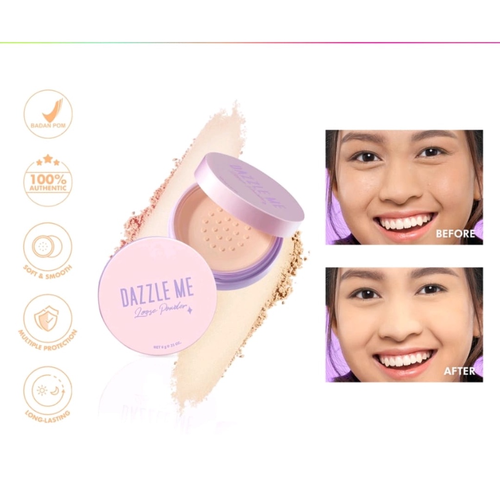 DAZZLE ME Always Setting Loose Powder BPOM | Super Soft Smooth Bedak Tabur Natural Translucent Kosmetik