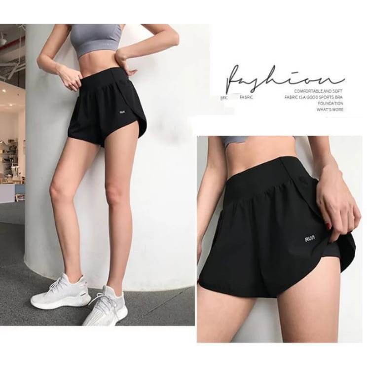 (COD) RUN Celana Sport Pendek Wanita Hotpants Senam Aerobik Gym Fitness Yoga