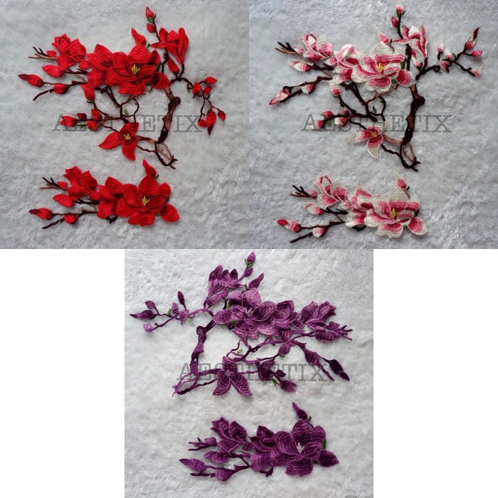 Terlaris Patch Bordir Renda Bunga Embroidery Rose Floral Bordiran Lace Sakura