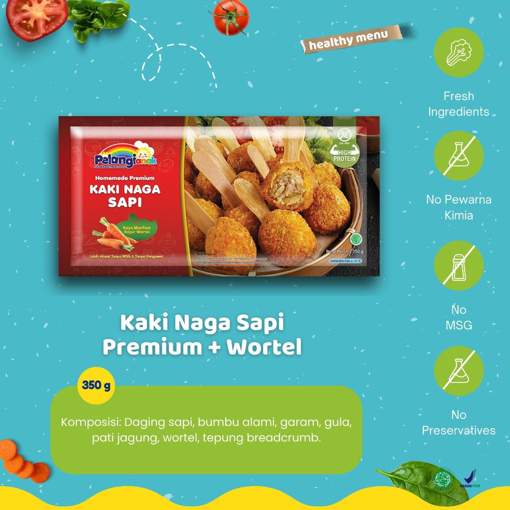 Kaki Naga Sapi Premium Plus Wortel NON MSG kemasan 350g Pelangi Anak Frozenfood