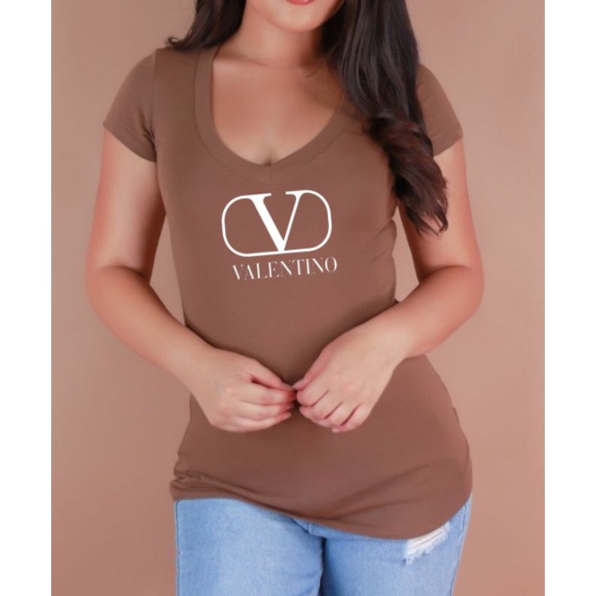 kaos wanita import premium bodyfit ketat stretch u neck v neck