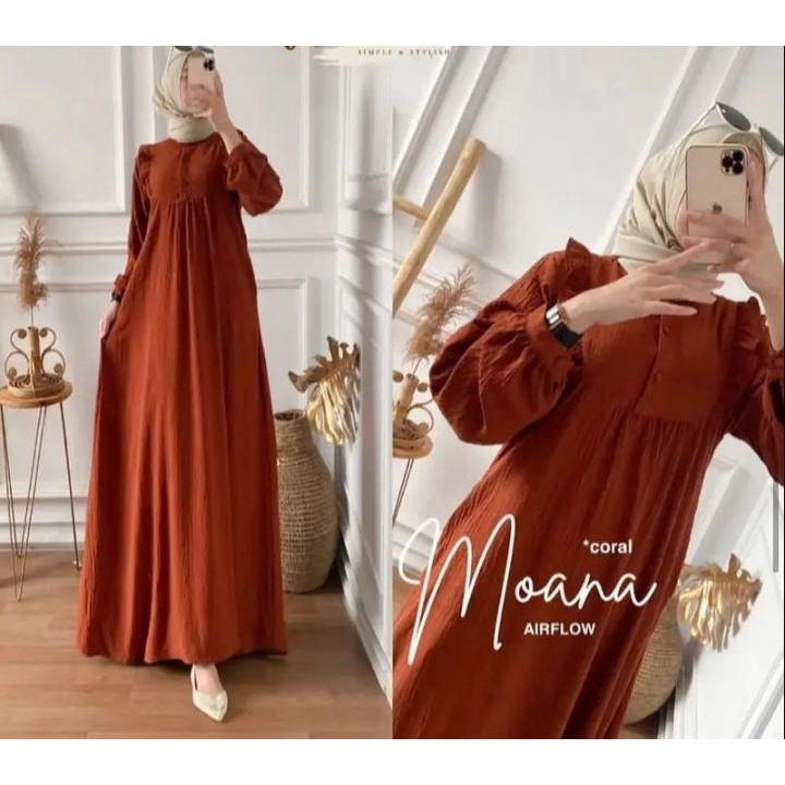 Moana Gamis Crincle Airflow Ld110cm/Gamis Polos Crincle/Gamis Simple Premium