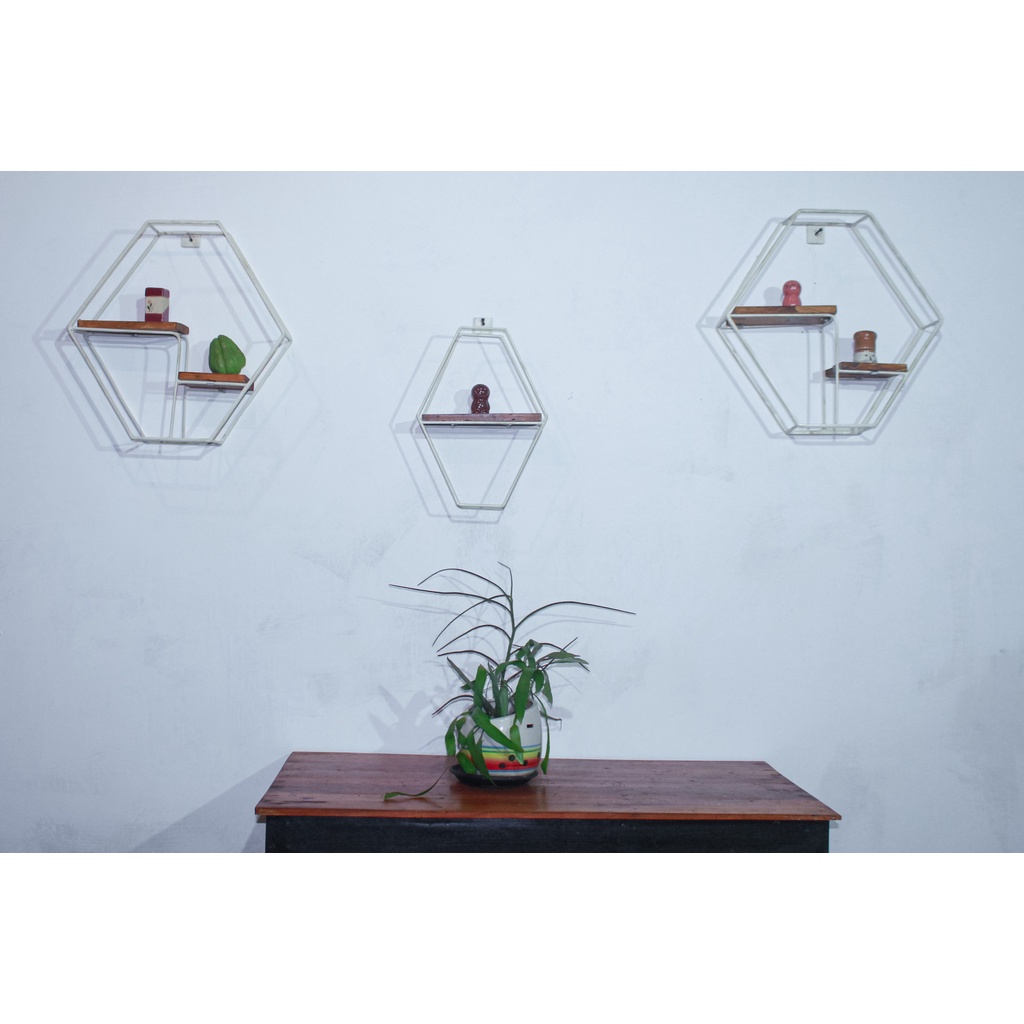 Rak Dinding Tempel Kayu Besi Gantung Rak Dinding Kayu Besi