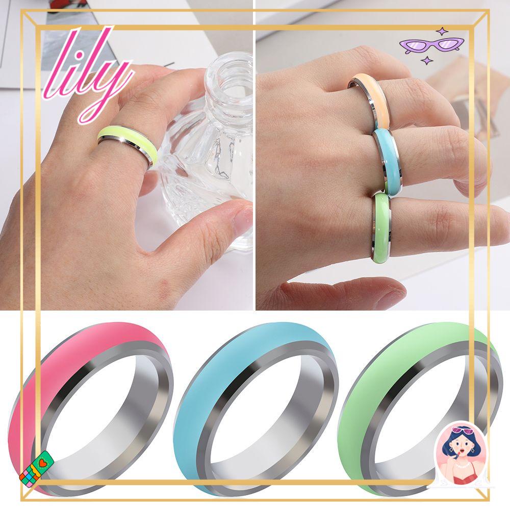 Lily Luminous Ring Populer Pria Wanita Korea Cincin Akrilik Noctilucent Tabs Menyala Dalam Gelap