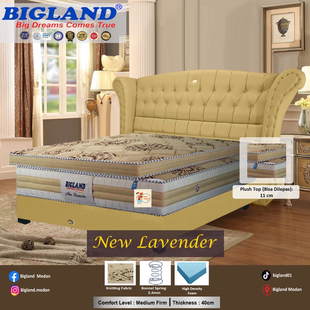 Springbed Bigland 180x200 New Lavender Tebal 40cm - Matras Plus Top Garansi 15thn - Medan