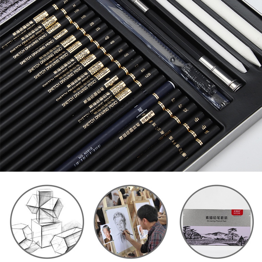 

sg Nyoni Drawing Pencil Gambar Set 29pcs Metal Tin Box Pensil Gambar Lukis Sketsa Lengkap Paket