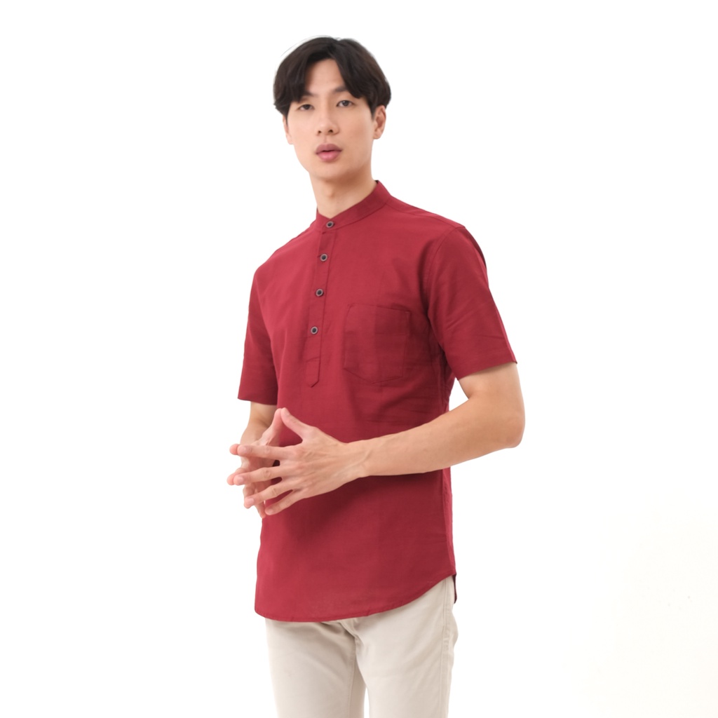 SANVANINA Kemeja Kerah Koko Shanghai Pendek MAROON E-1424D