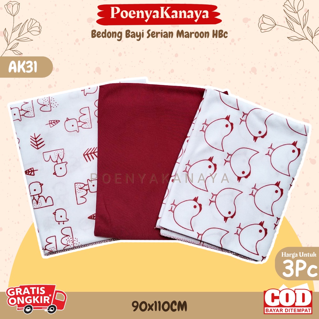 3pcs Bedong Bayi Serian MAROON HBc pernel Selimut 90X110CM AK31