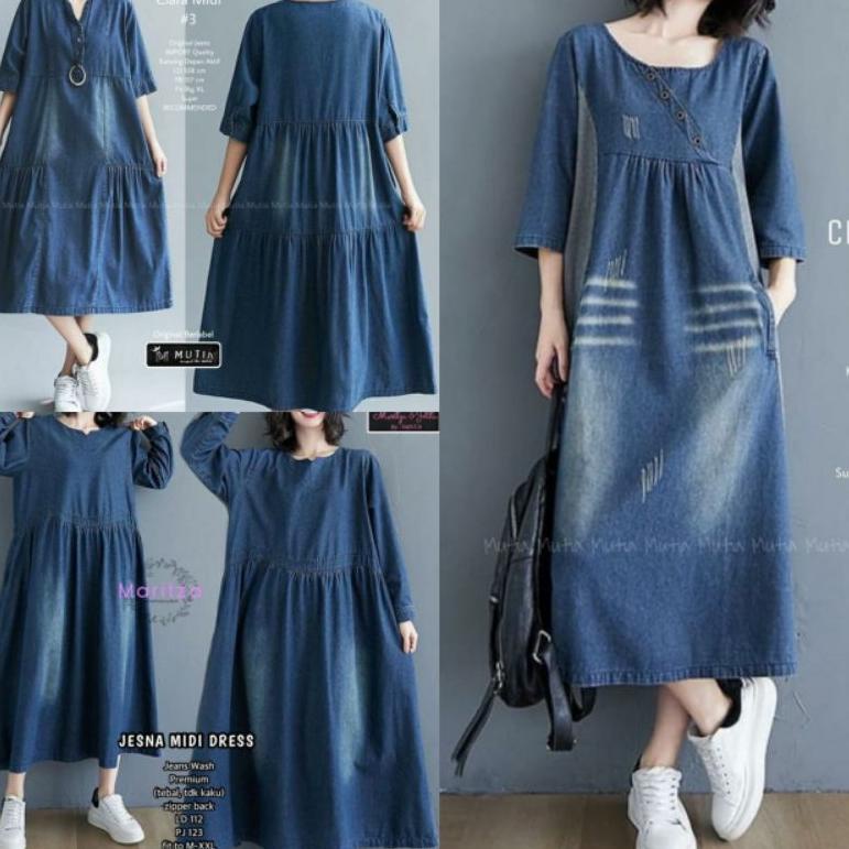 Harga Termurah midi dress jeans jumbo - dress jeans jumbo terbaru oversize dress casual