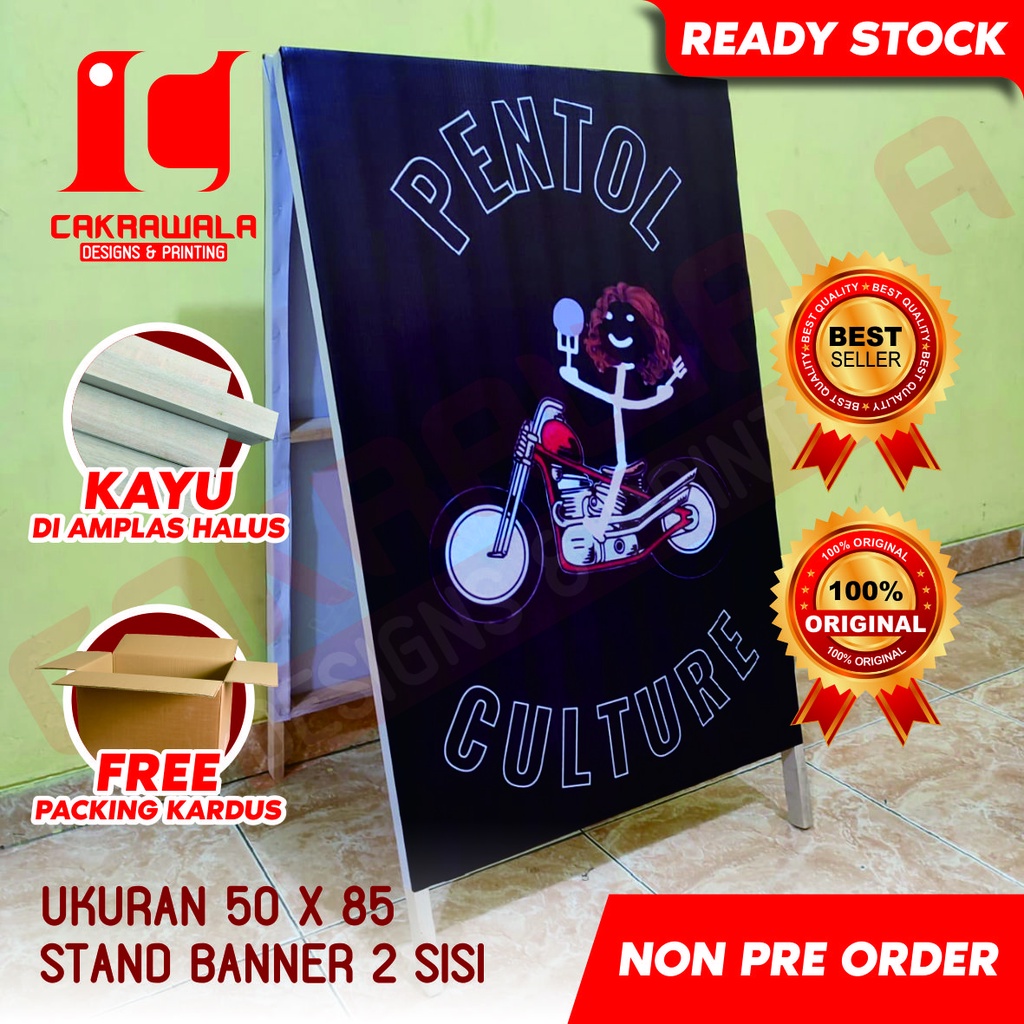 STAND BANNER KAYU PENTOL UKURAN 50 X 85  - STANDING BANNER KAYU - SEGITIGA BANNER KAYU - SEGITIGA BA
