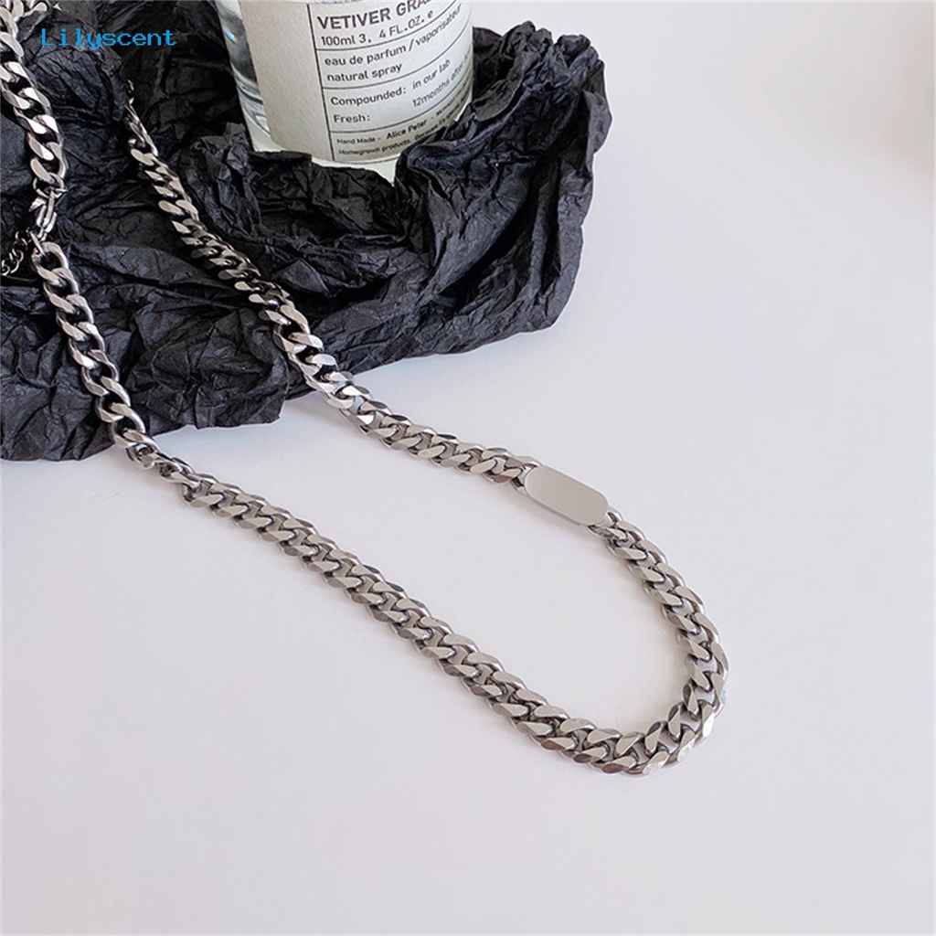 [LS] Kalung Rantai Klavikula Bahan Stainless Steel Warna Silver Pria Kuba Untuk Pesta