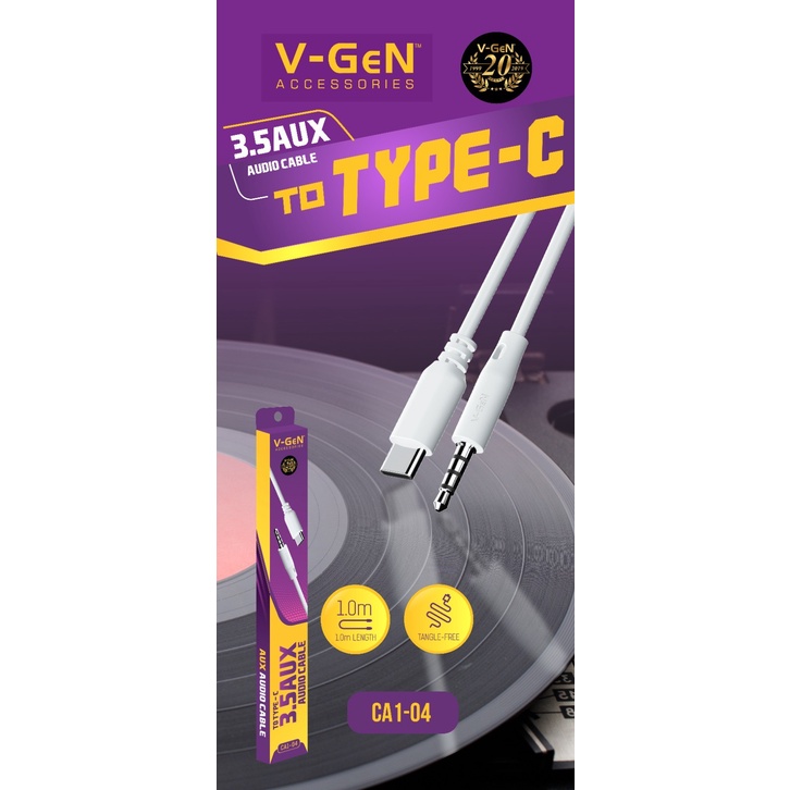 Kabel AUX V-GeN CA1-04 Audio Cable Type C to 3.5mm Male 1 Meter