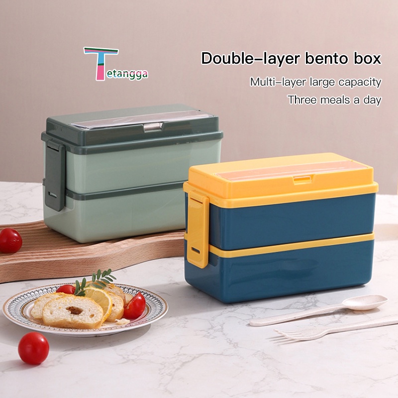 Tempat Makanan 2 tingkat / Kotak Makan BPA Free / Anti Tumpah / Free Sendok Tempat Makan 2 Susun / VS-55