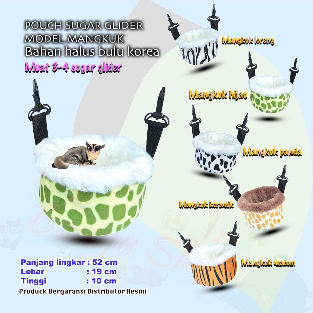 SLEPING POUCH SUGAR GLIDER-MANGKUK-RUMAH SUGAR GLIDER-TEMPAT TIDUR,BAHAN BULU KOREA TEBAL