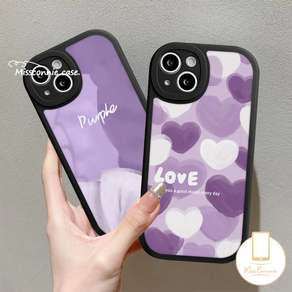 Ins Ungu Art Pola Cat Case Kompatibel Untuk iPhone 7Plus 11 Pro Max XR X6 7 8 6s Plus 14 11 12 13 Pro Max XS Max SE 2020 Lukisan Cat Minyak Cinta Hati Silicon TPU Soft Cover